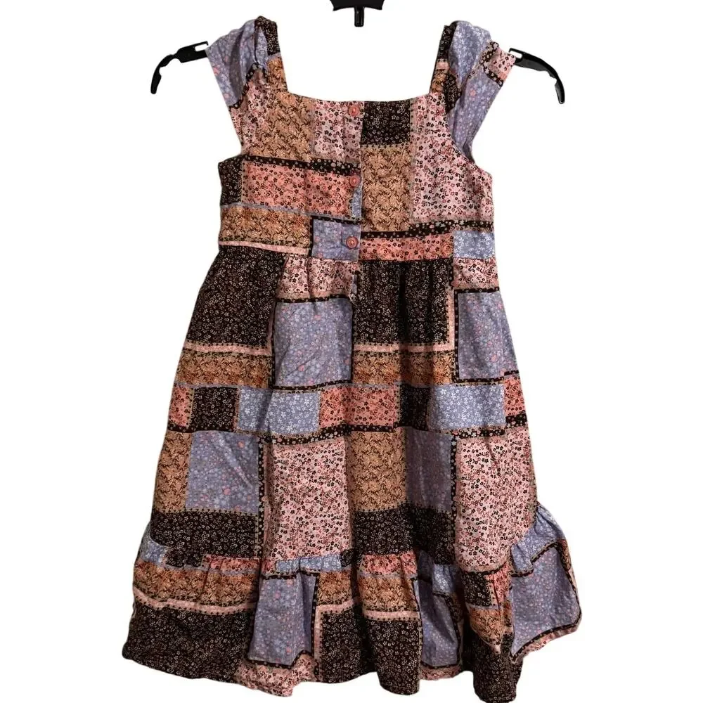 Gymboree Patchwork Print Boho Sundress Girls Size 7 Cotton Blue Pink Smocked